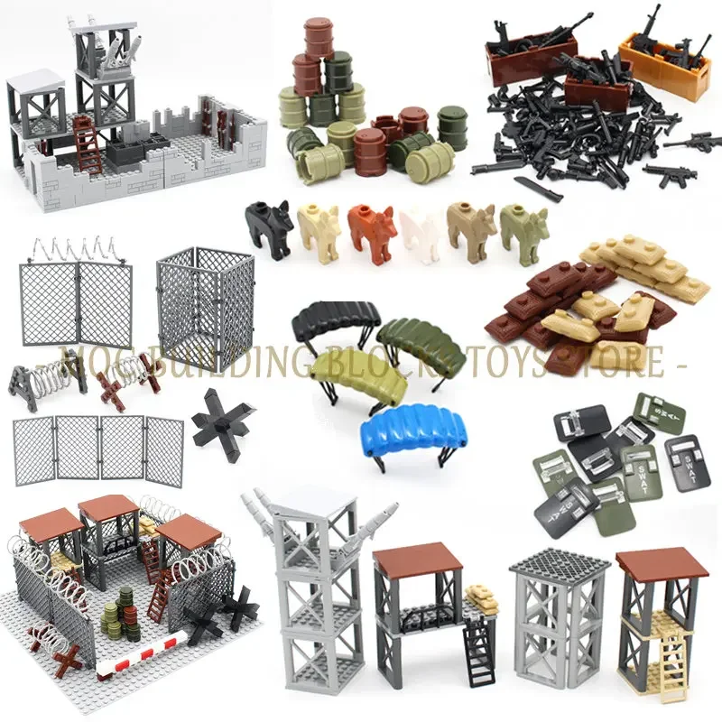 

MOC Military Scene Toy Accessories Building Bricks Block Base Soldiers Army Figures Weapon Barbed Wire Sandbags Series