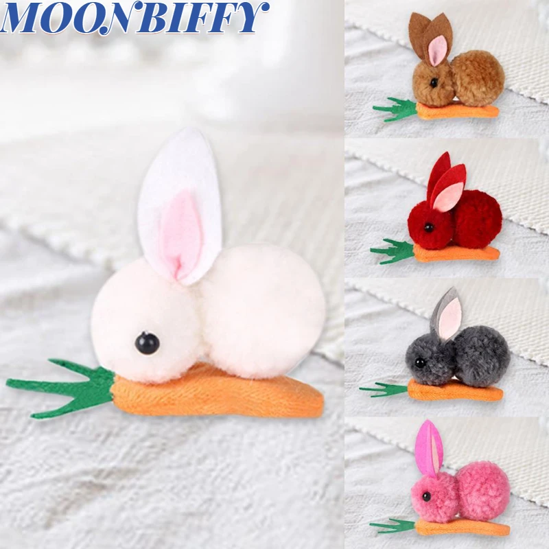 

Sweet Cartoon Rabbit Carrot Barrettes Cute Stuffed Rabbit Hair Clip Plush Bunny Hair Clip Ponytail Holder For Children Girls 1pc