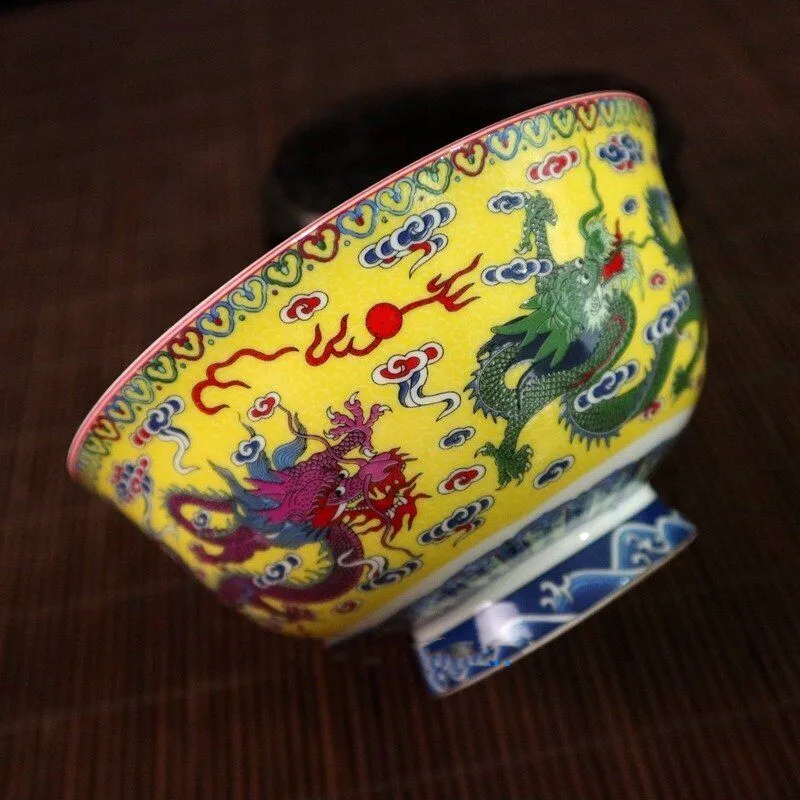 Старая китайская Династия Цин цианлонг отмеченная синяя белая чаша с цветами дракона фенсая