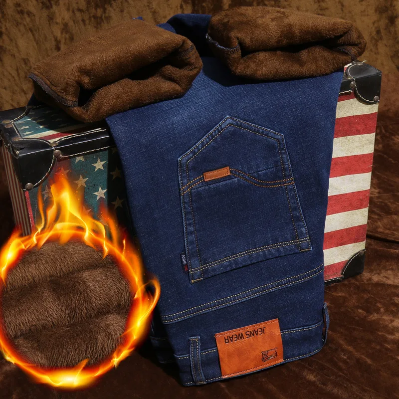 Winter 2020 Velvet Thermal Jeans for men fall quality men's casual stretch pants