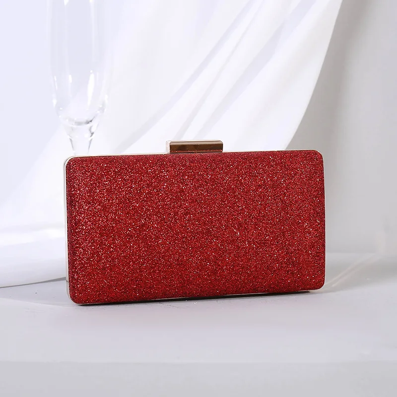 

Glitter Bag Woman Cheap Silver Wedding Evening Purse Simple Design Lady Box Shape Black Ceremony Bags Red Clutches for Women