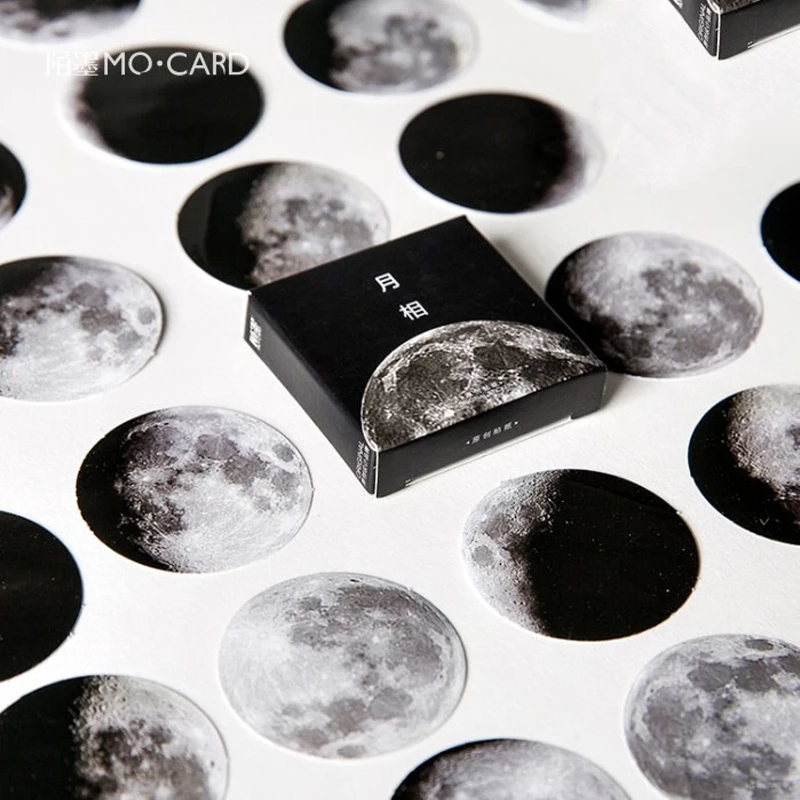 

40Packs Wholesale Mini Box Stickers Black&white lunar surface Hand Moon Scrapbook materials handmade decorative Seal Sticker 4CM
