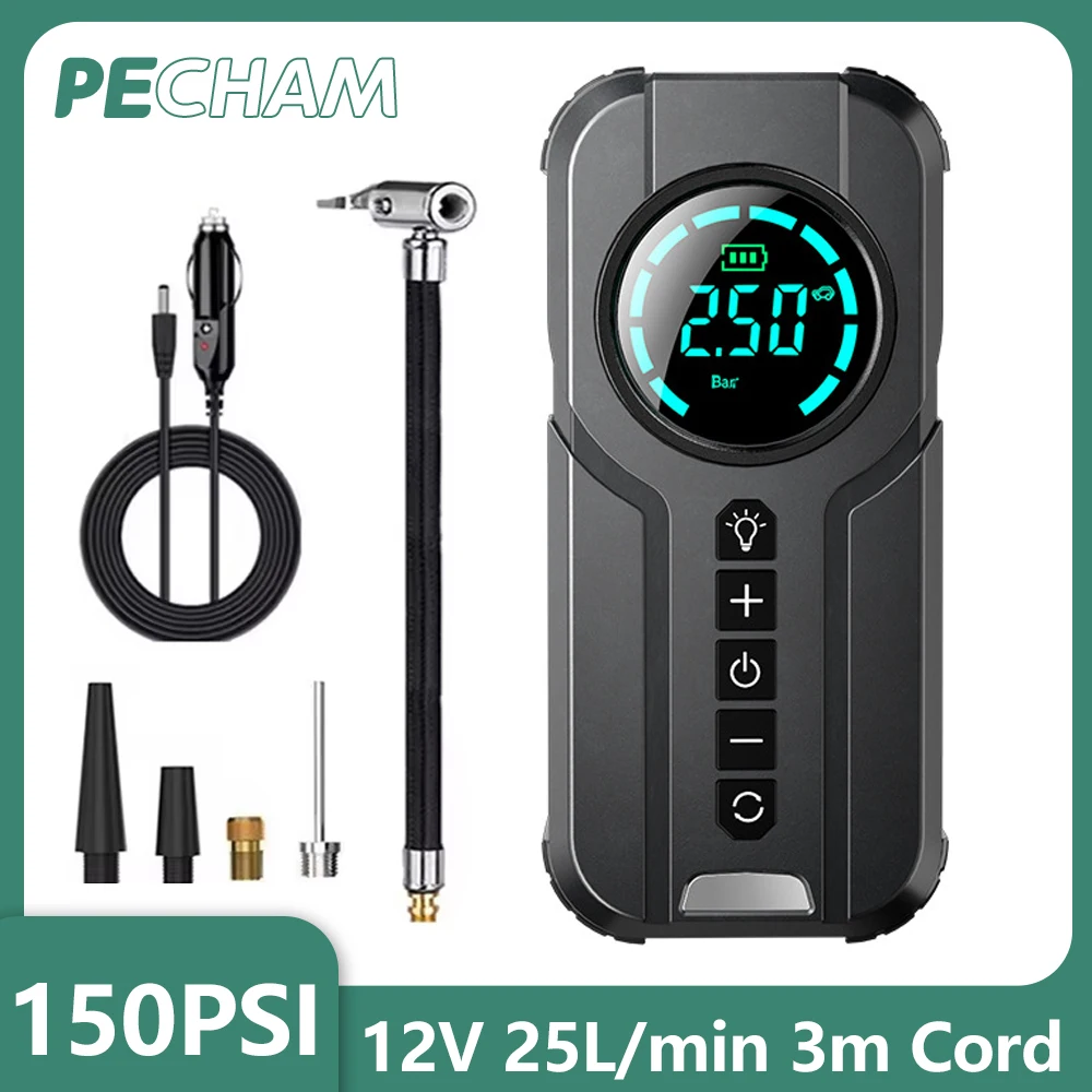 Автомобильный воздушный насос проводной для шин с кабелем 3 м 150psi 12 В