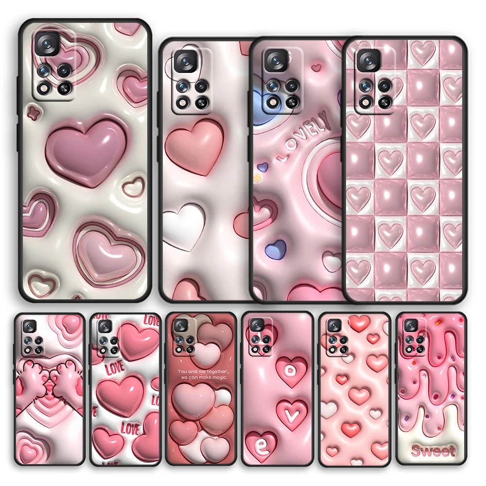 

Nonstereoscopic 3D Vision Heart Pink Black Phone Case For Xiaomi Redmi Note 12 10 11 9 Pro Plus Speed 11E 11S 11T 10S 9T 8T 5G