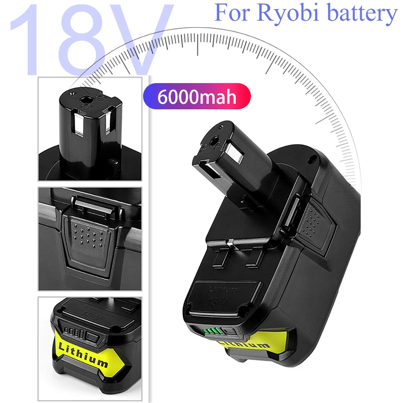 

18V 6000mAh Li-ion Rechargeable Battery for Ryobi ONE+ Cordless Power Tool BPL1820 P108 P109 P106 P105 P104 P103 RB18L50 RB18L40