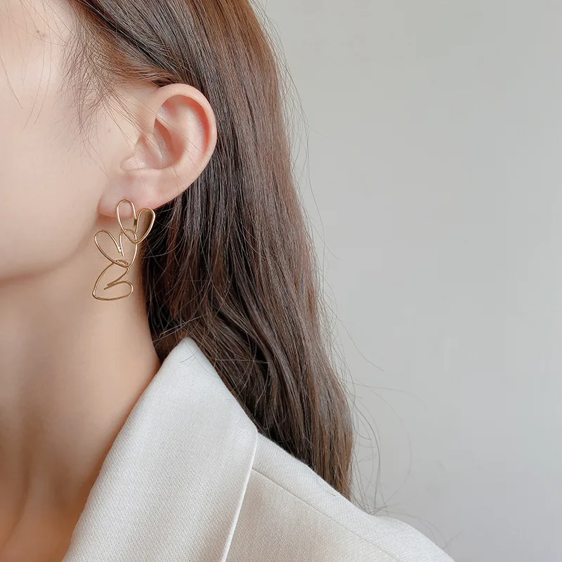 

Women's Earrings Korean Asymmetry Drop Earrings For Women Gold Color Geometric Heart Statement Earring 2023 Trend Jewelry Gifts