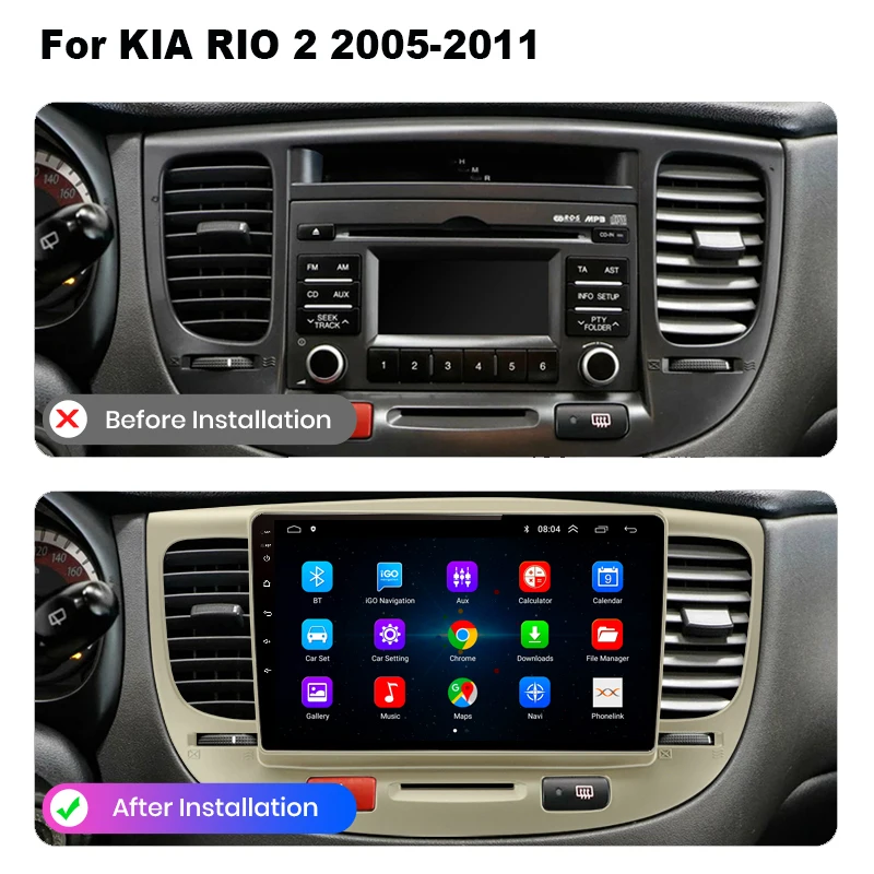 $552.00 For Kia RIO 2 RIO2 2005 - 2011 Car Radio Multimedia video player for Kia RIO 2 GPS No 2 din Android 10.0 Bluetooth WIFI 2G+32G