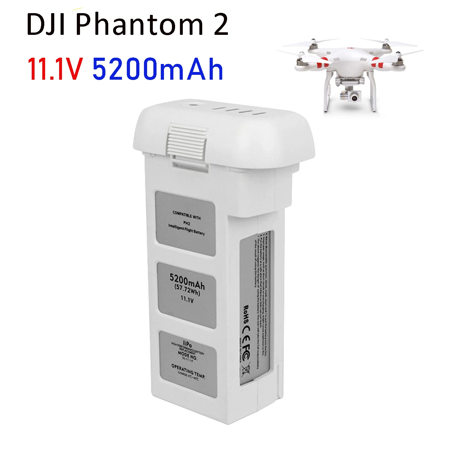 

dji phantom 2 intelligent flight battery replacement 11.1v 5200mah 10c lipo compatible with dji phantom 2, ghost vision 2