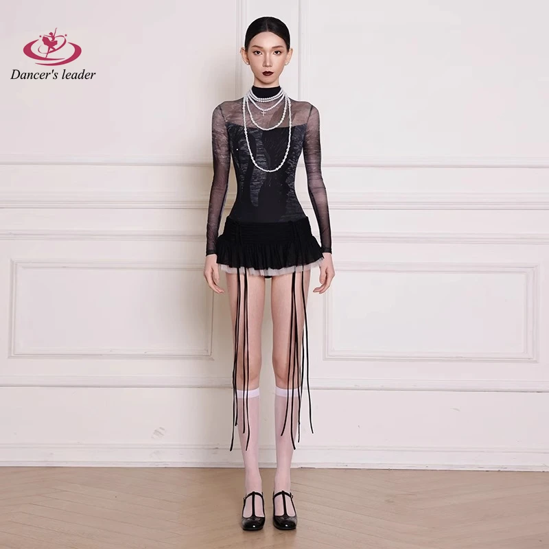 Балетный купальник для женщин с высоким воротником и длинным рукавом лебединым