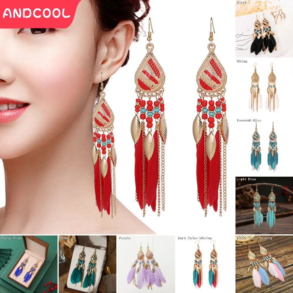 Корейские серьги-подвески с черными перьями и кисточками женские ювелирные