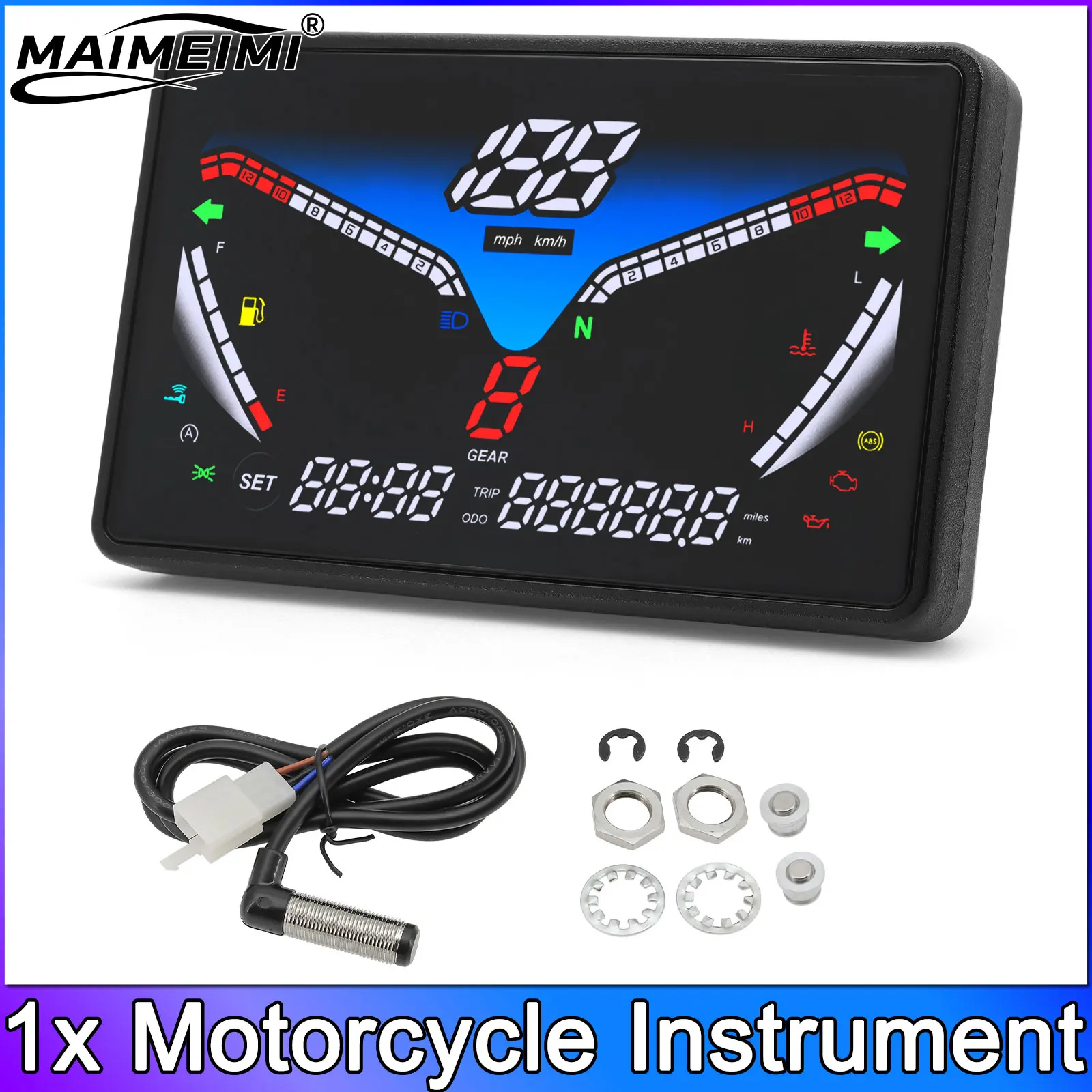 

Универсальный мотоциклетный спидометр 199 км/ч, тахометр, измеритель частоты вращения на 13000 об/мин, цифровой ЖК-дисплей, одометр для мотоцикла