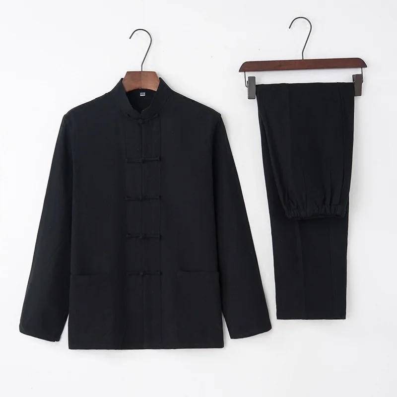 

Мужской китайский традиционный костюм Тан одежда Молодежная куртка с длинным рукавом Восточная Ретро ханьфу тайчи костюм для медитации Топ плюс брюки