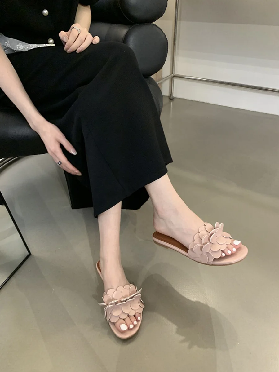 Female Shoes Womens Slippers Outdoor Flower Luxury Slides Low 2024 Silver Flat Designer Scandals PU Floral Fabric Hoof Heels Rub