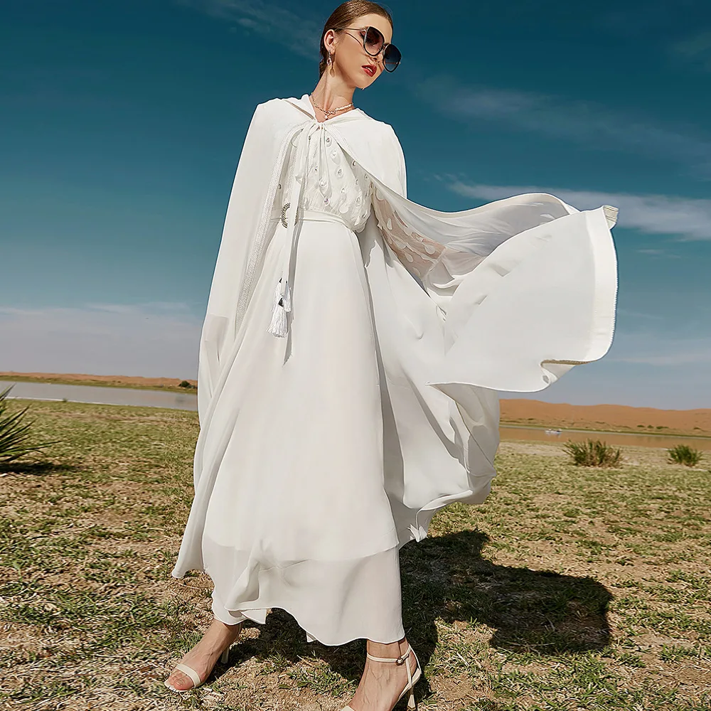 Eid Mubarak Open Abaya Kimono Dubai Turkey White Satin Kaftan Muslim Capes for Women Long Cardigan Islam Shawl Pakistani Clothes