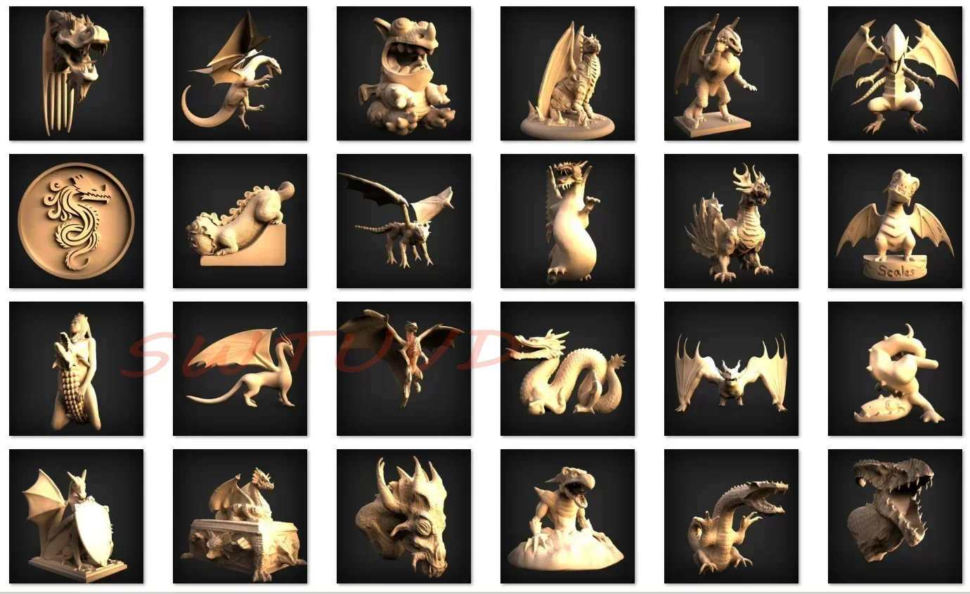 120 шт. Коллекция файлов Dragon STL 3D модели для 3D-принтеров и с ЧПУ + RLF Wall Art Desing