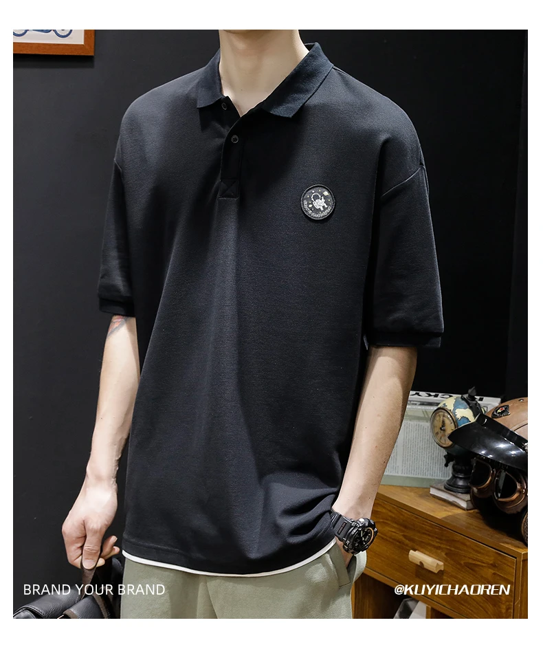 Рубашка-поло мужская с коротким рукавом тонкая свободная футболка отложным