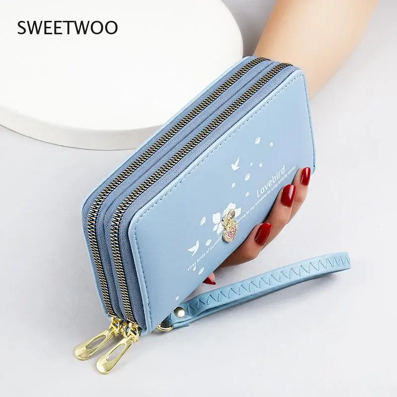 Fashion Heart Print Double Zipper Women's Coin File Wallet and Women's Purse