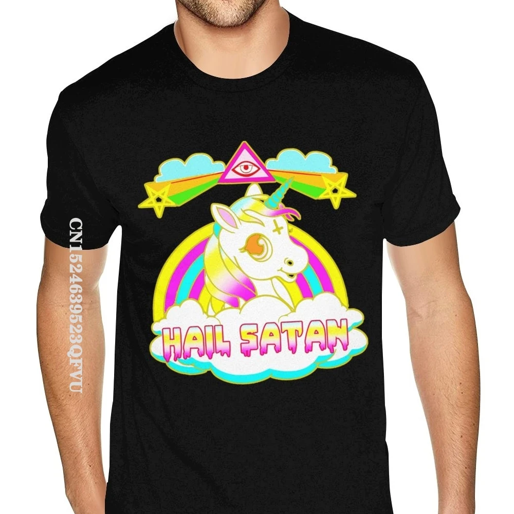 Unicorn Hail Satan Death Metal Rainbown Mens Tshirt Guy High Quality T Shirt Men's Cheap Price Branded Unique Vintage Tee Shirt