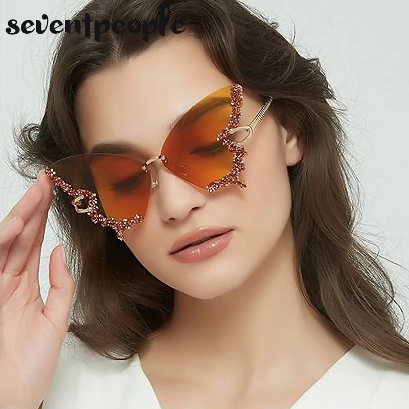 

Rimless Rhinestone Butterfly Sunglasses Women 2023 New Fashion Diamond Sun Glasses for Female Trendy Frameless Sunglass UV400