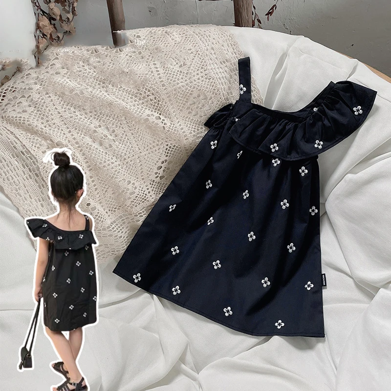 

Girls Floral Sling Dress Summer New 2022 Korean Style Baby Girl Embroidered Princess Vestidos Patchwork Lace Children Clothing