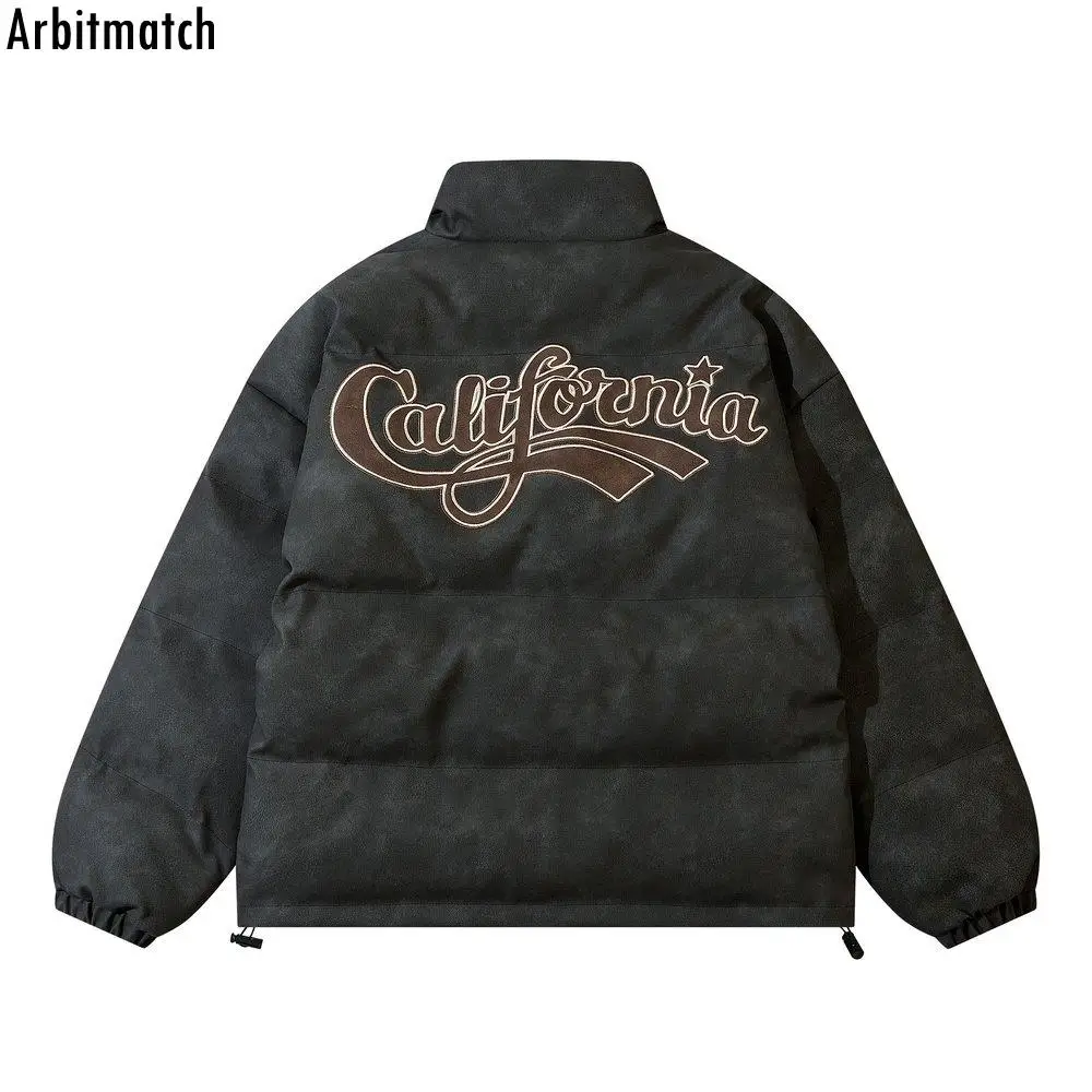 

Men Stand Collar Vintage Pu Leather Bread Jacket Warm Parka Fashionable Winter Oversized Parka Casual Outwear Jacket