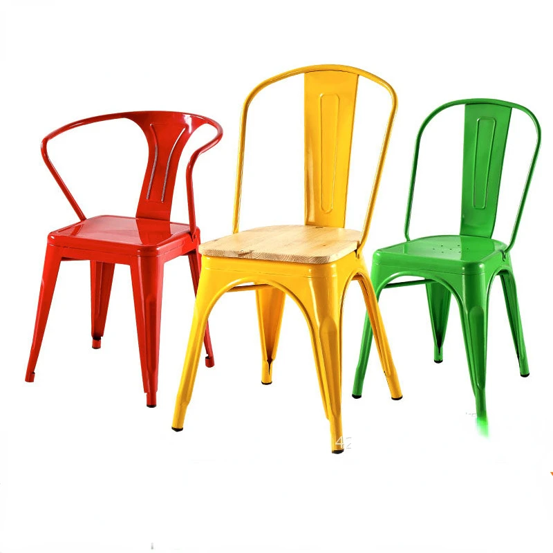 

Industrial Style Iron Sheet Coffee Lounge Chair Metal Bar Family Back Dining Chair Home Furniture