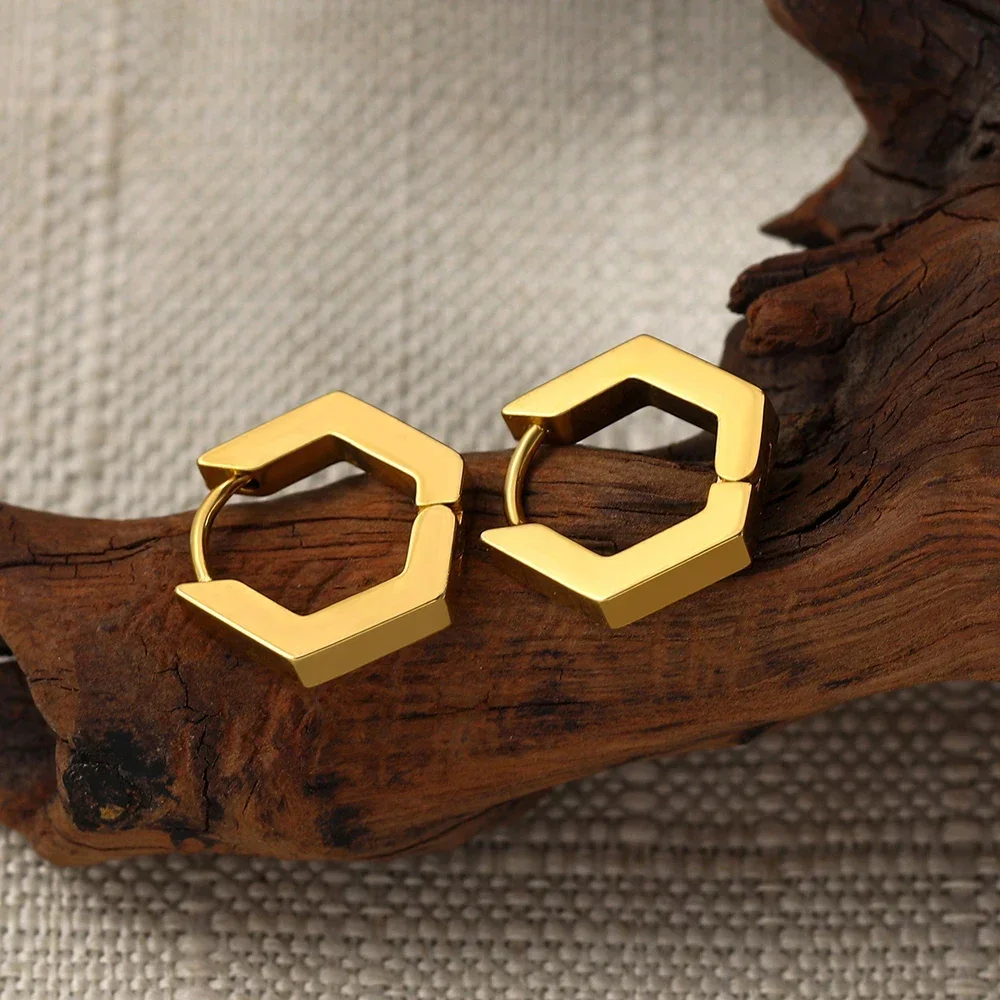 Showfay шестигранные прямоугольные геометрические серьги-кольца из нержавеющей