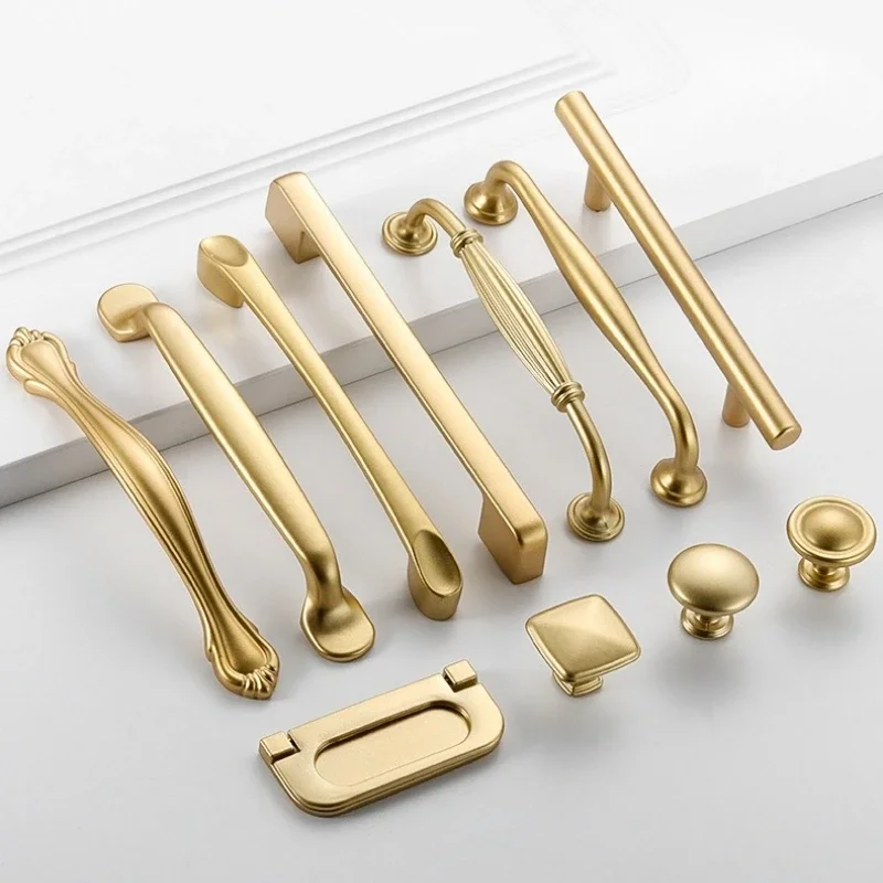 w stylu europejskim matowe złote uchwyty do szafek solidny stop aluminium szafka kuchenna ciągnie gałki szuflad uchwyt meblowy