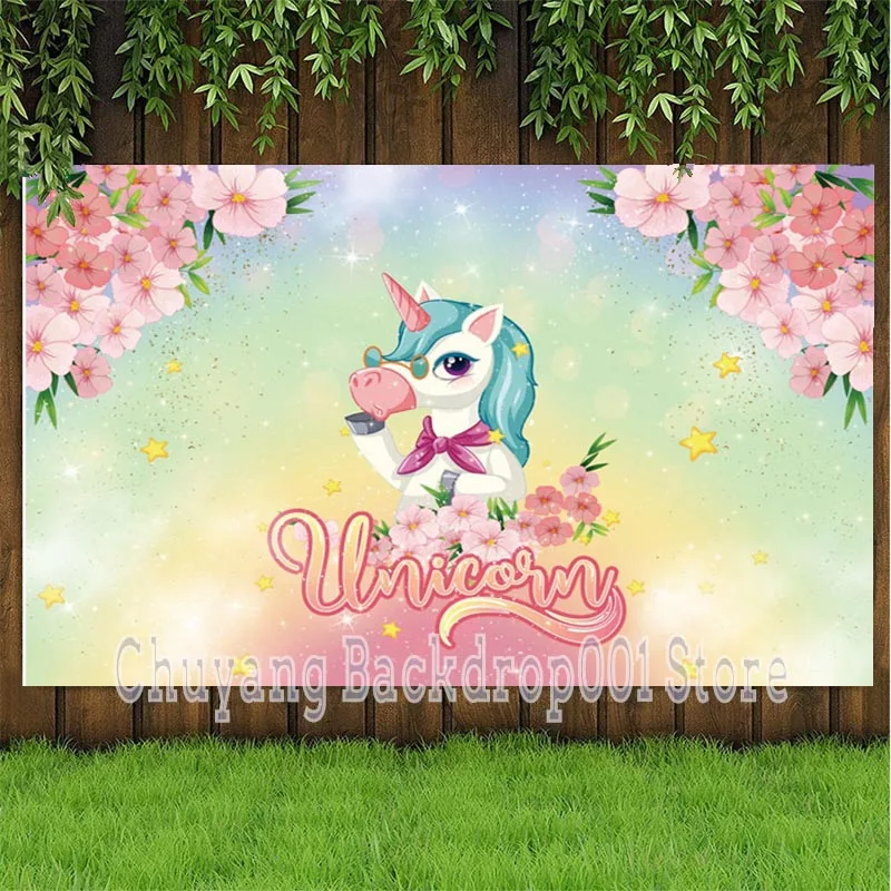 Baby 1st Birthday Unicorn Party Backdrops Photography Glitter Rainbow Flowers Photocall Poster Family Shoot Photo Backgrounds