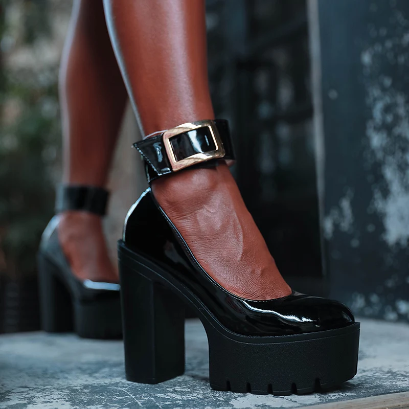 2022 New Platform Woman Pumps Shoes Square Heel Buckle StrapSpring Super High Heel with Buckle Sexy Elegant Lady Woman Pumps