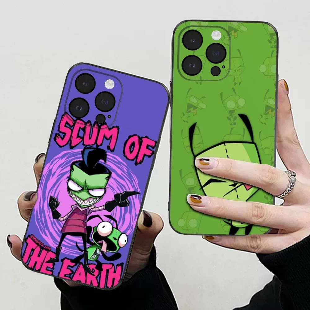 Чехол для телефона Cartoon Invader Z-Zim iPhone 15 14 13 12 11 Plus Pro Max XR XS X 7 8 SE Mini Soft Black Cover