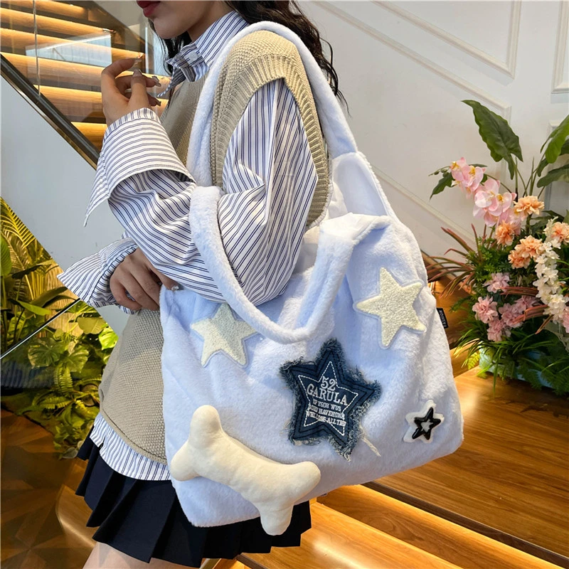 Новая женская объемная плюшевая Сумка-тоут на одно плечо классические модные