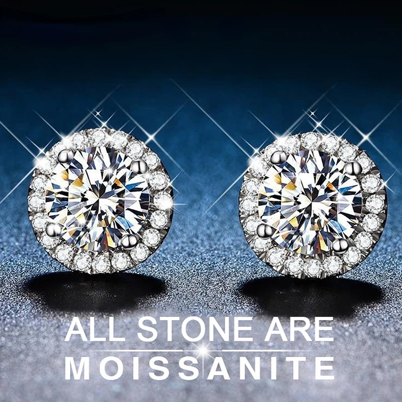 

2CT Certified Moissanite Stud Earrings for Women Platinum Plating Sterling Silver Diamond Ear Studs Wedding Fine Jewelry