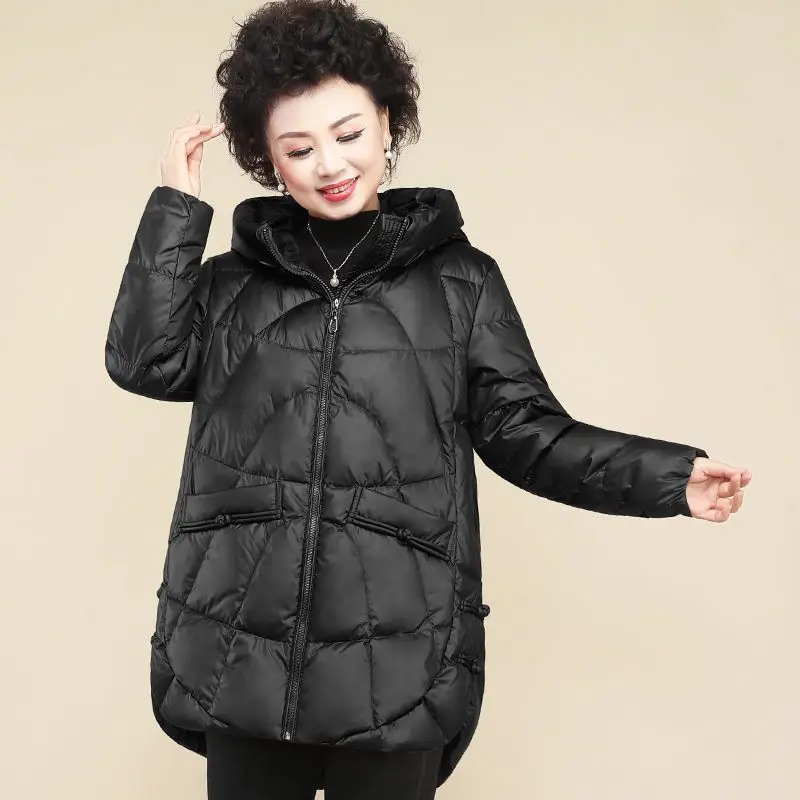 2023 New Women Winter Korean Style Solid Loose White Duck Down Jackets Fashion Casual Female Hooded Zipper Coats Tops C79