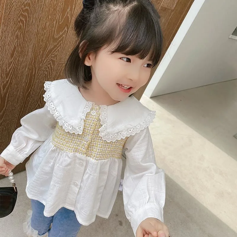 Корейский стиль топ с имитацией двух длинных рукавов для девочек рубашки детская
