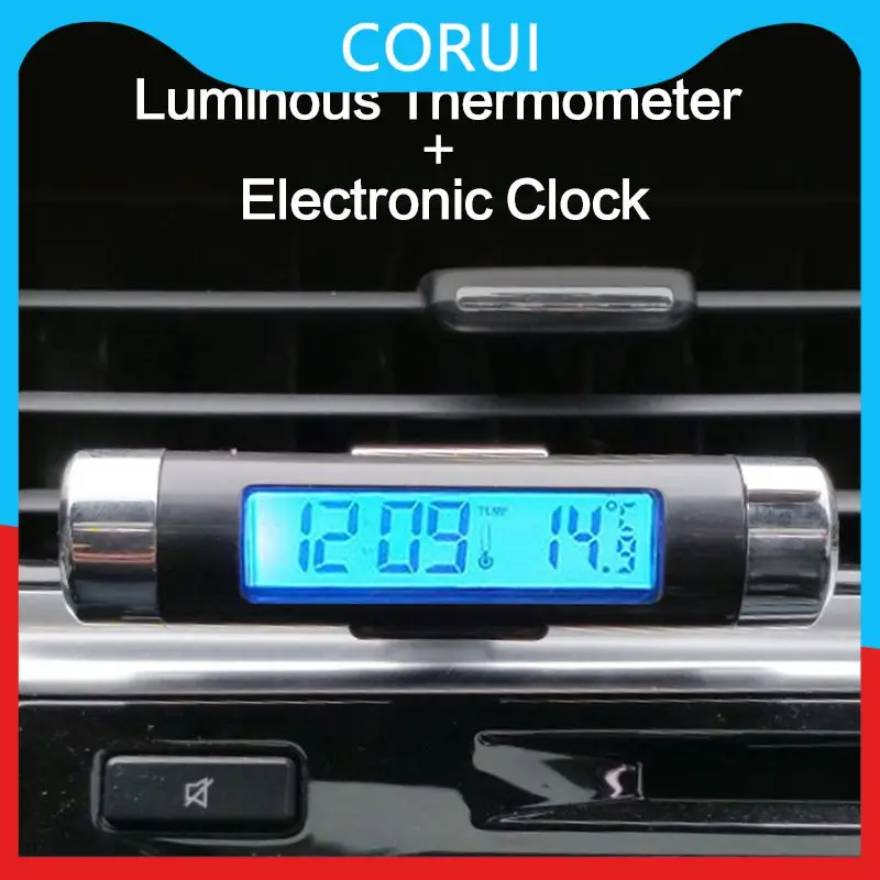 

Lcd Digital Display Screen Car Thermometer Clip-on Digital Blue Back Light Car Digital Time Clock Portable 2 In 1