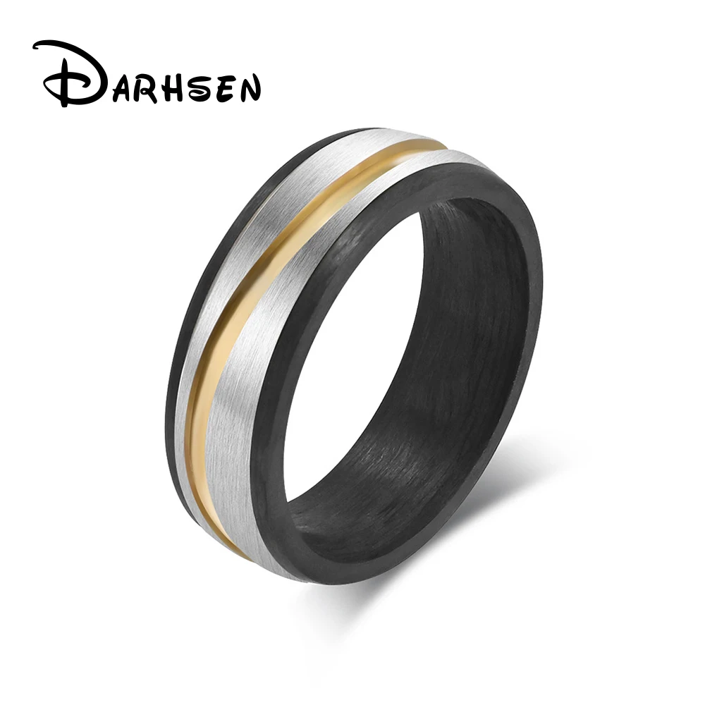 

DARHSEN Simple Stainless Steel Men Statement Ring Black Gold Color Fashion Jewelry Party Gift US Size 7 8 9 10 11 12 13