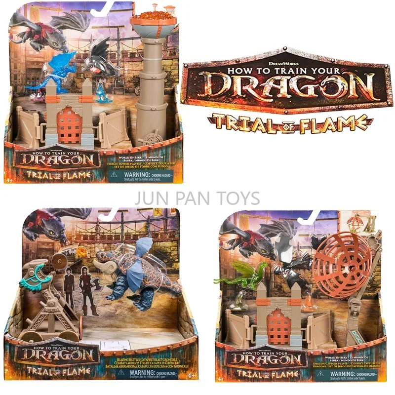 Фото Оригинальный игровой набор DreamWorks Dragons Trial of Flame: Башня с факелом, катапульта, фигурка дракона, арена-замок, игрушка-подарок №1