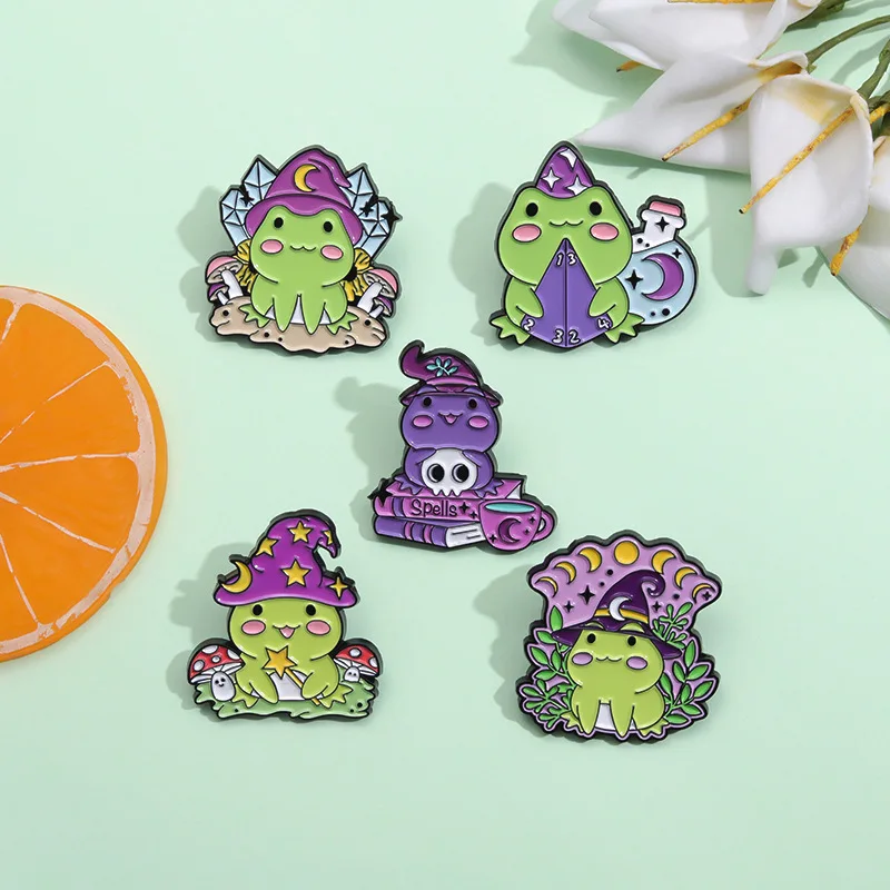 

Ins Trendy And Cute Magic Frog Shaped Alloy Brooch Creative Cartoon Animal Series Metal Badge Personalized Clothing Accessories