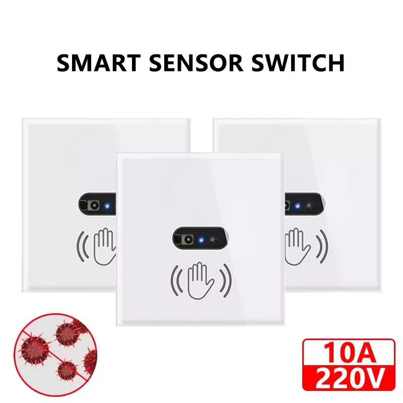 

Smart Wall Light Switch Infrared Sensor Glass Screen Panel Zero Line Of Fire EU UK Power Supply 220V 10A Touch Lamp Switches