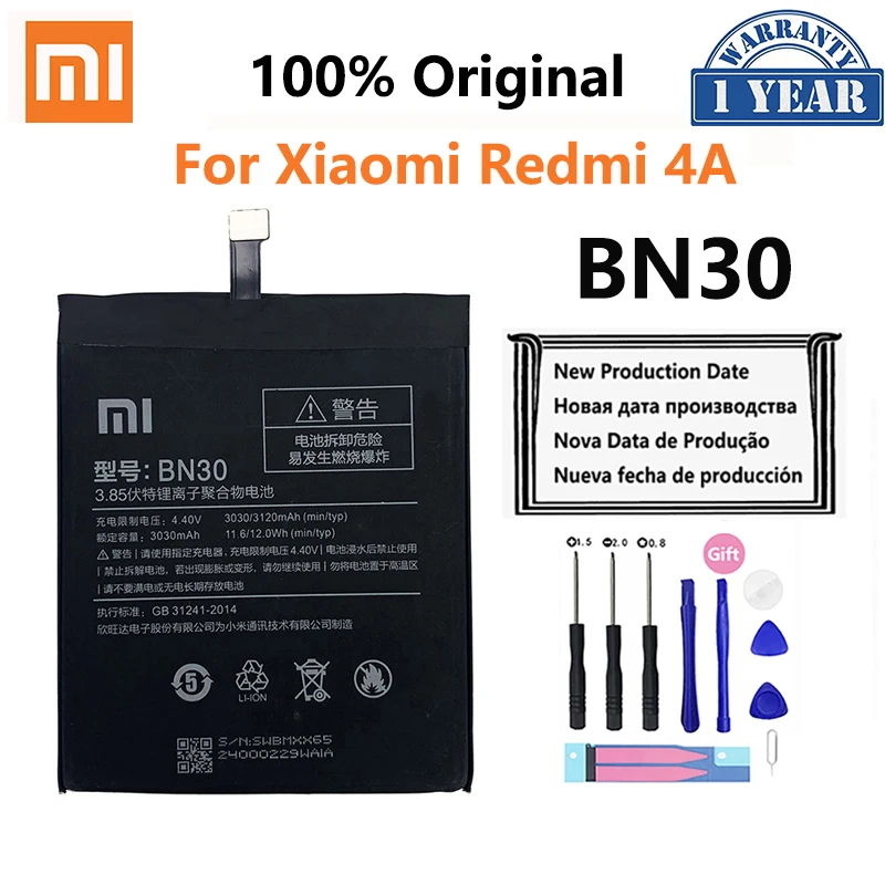 100% Orginal Xiao mi BN30 3120mAh Battery For Xiaomi Redmi 4A Mi4A M4A High Quality Phone Replacement Batteries