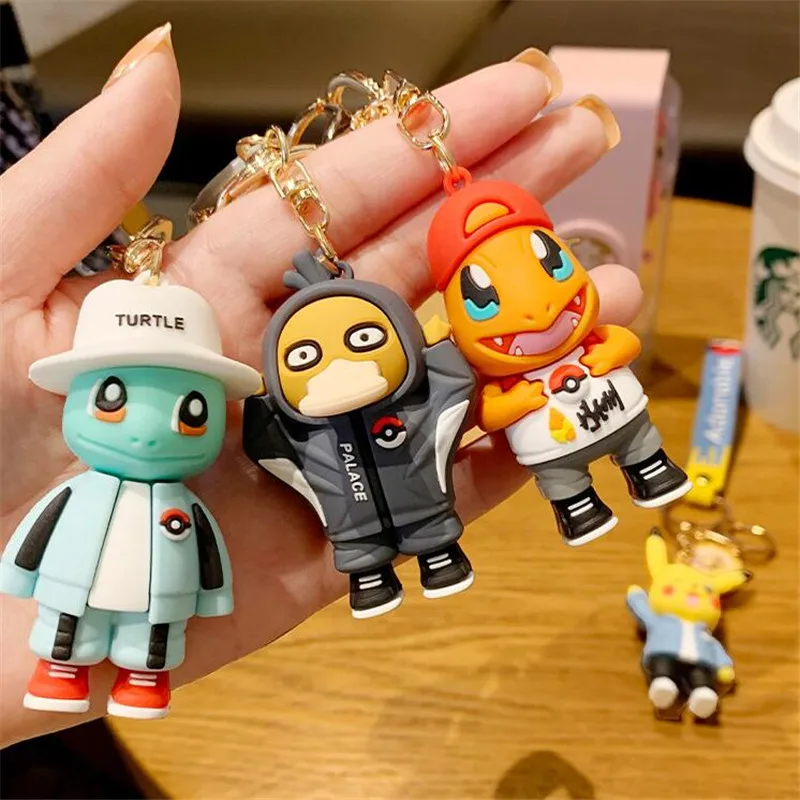 

Pokemon Pikachu Keychain Action Figure Toys Anime Kawaii Squirtle Psyduck Kabigon Car Keychain Model Children Gifts