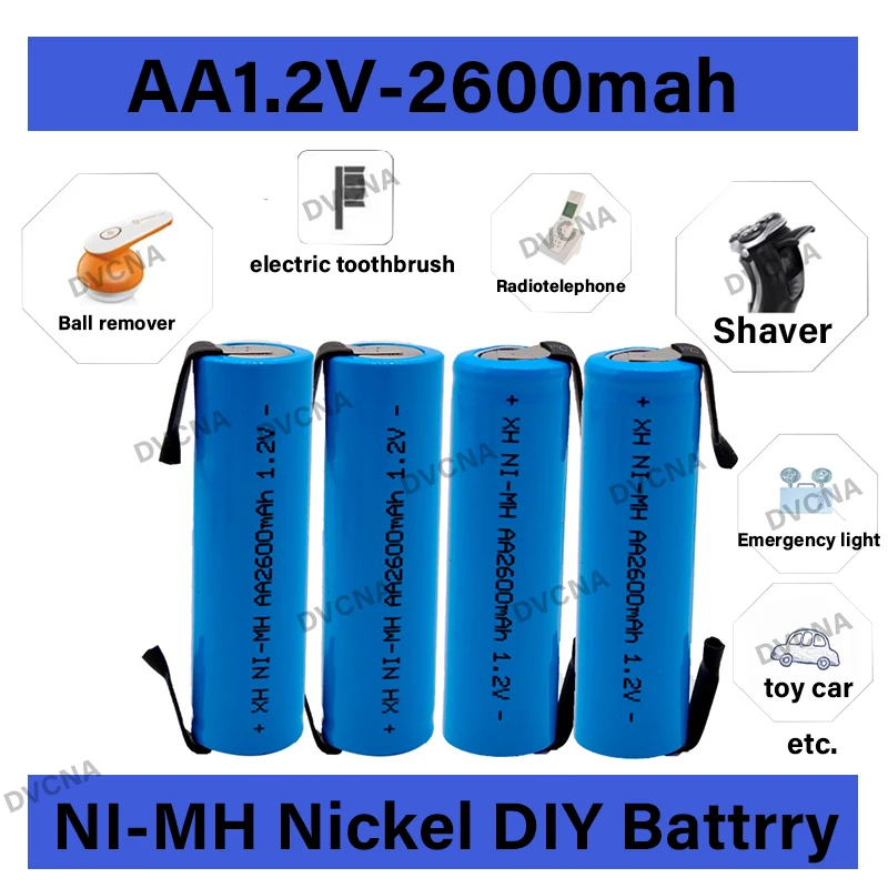 

2021s 1.2V AA rechargeable battery 2600mah NI-MH cell Green shell with welding tabs for Philips electric shaver razor toothbrush