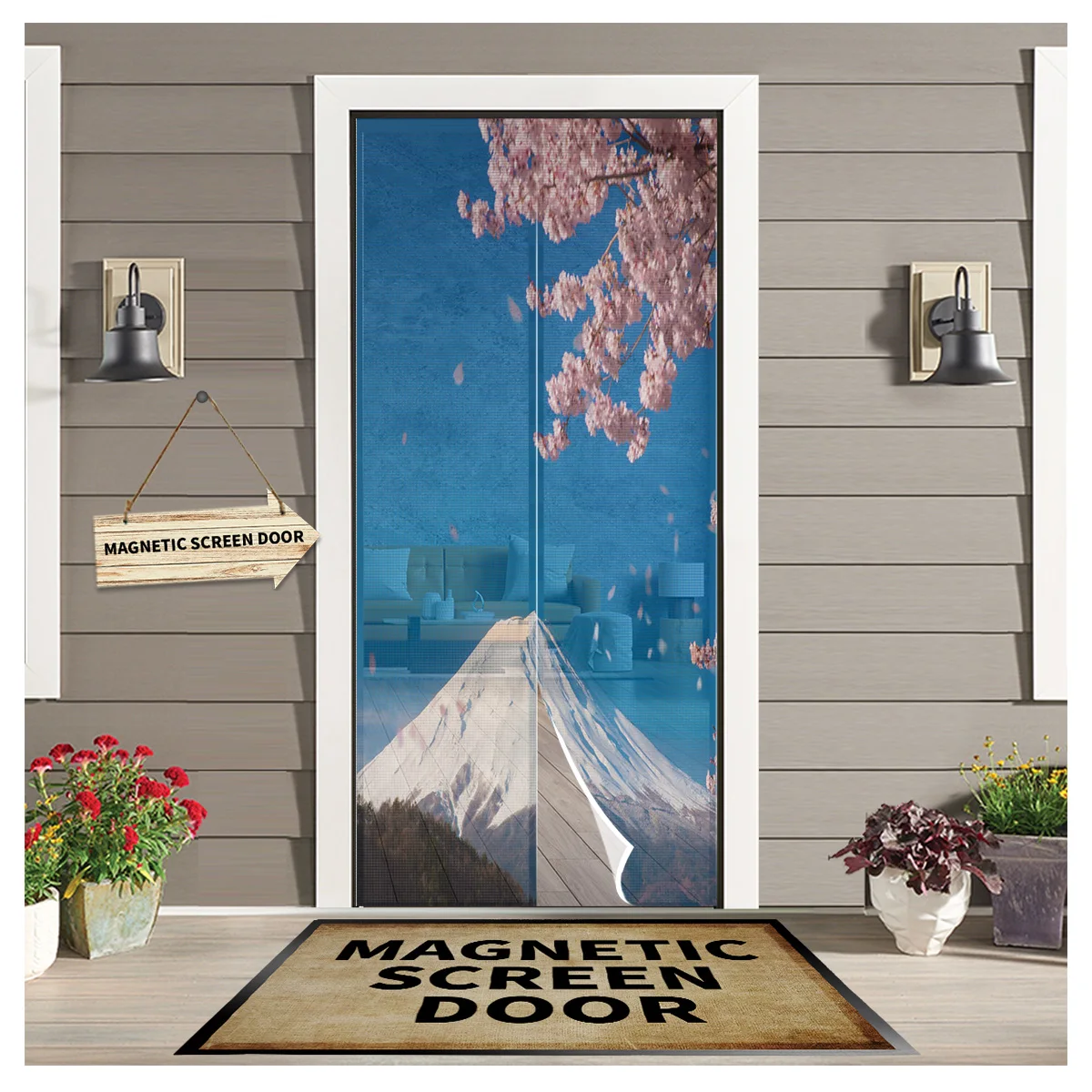 

Mount Fuji Cherry Blossom Tree Door Curtain Magnetic Mosquito Net Curtains Bedroom Insect Door Screen Gauze Door Window Screens