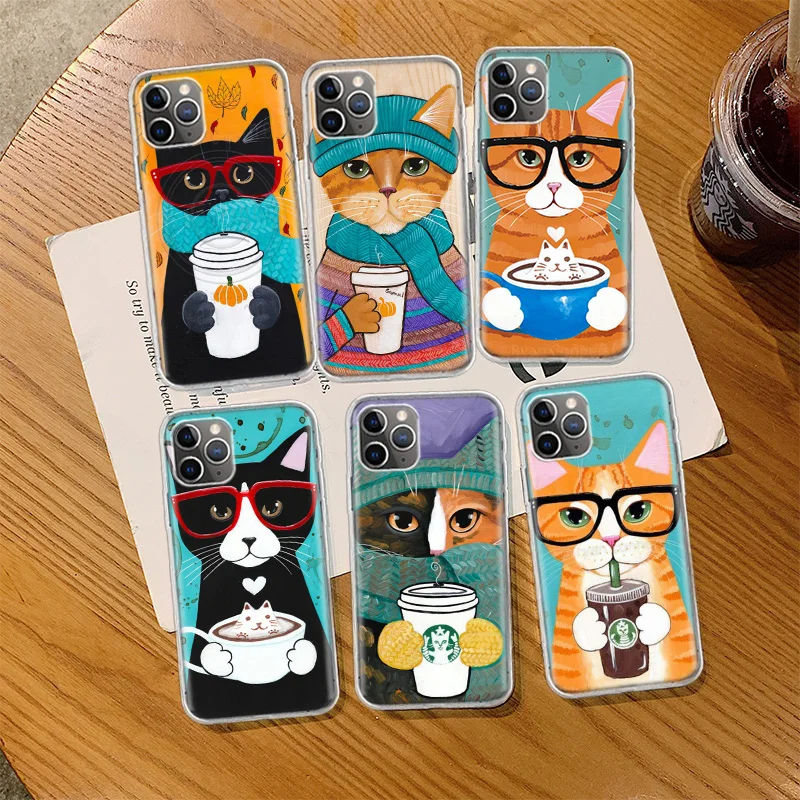

Latte Acrylic Coffee Milk Drink Bottle Cat Phone Case For Iphone 14 13 Pro Max Apple 11 12 Mini SE 2020 X XS XR 8 7 Plus 6 6S 5