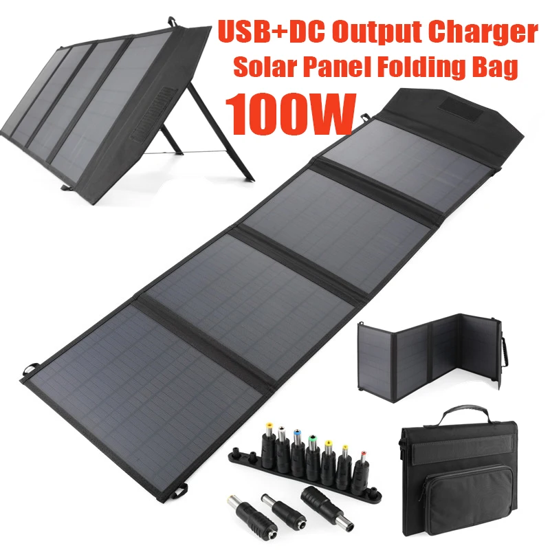 100W Solar Panel Folding Bag dual USB+DC Output Charger Device Portable Foldable Bag Outdoor Travel Hiking Campaing Power Supply