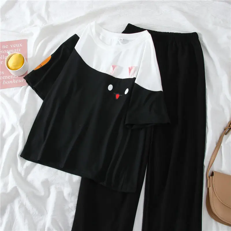 Кавайная рубашка и брюки костюм для женщин 2022SS повседневная женская футболка из