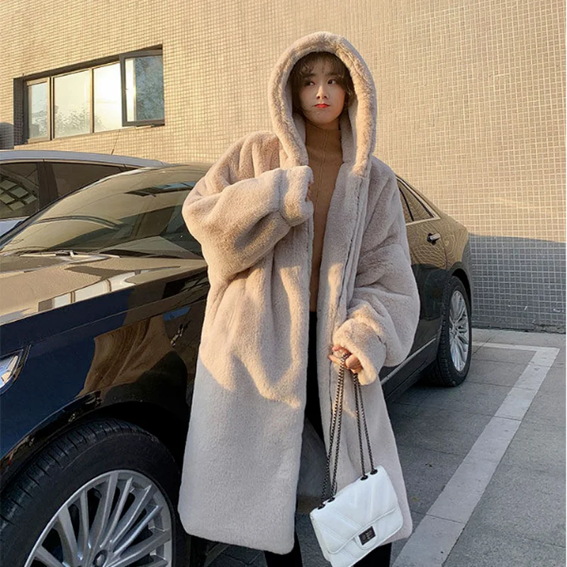 Women Parka Faux Fur Coat Oversize Loose Long Overcoat Female Hooded Jacket 2021 Fashion Warm Outwear Thick Oversize Winter