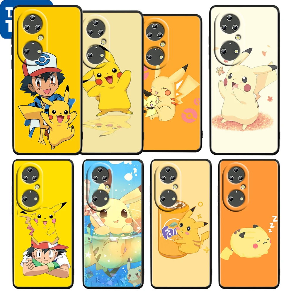

Pikachu Anime Cute Baby For Huawei P50 P20 P30 P40 5G P10 Pro Lite E Plus P9 Lite Mini Silicone Soft Black Phone Case Cover Capa