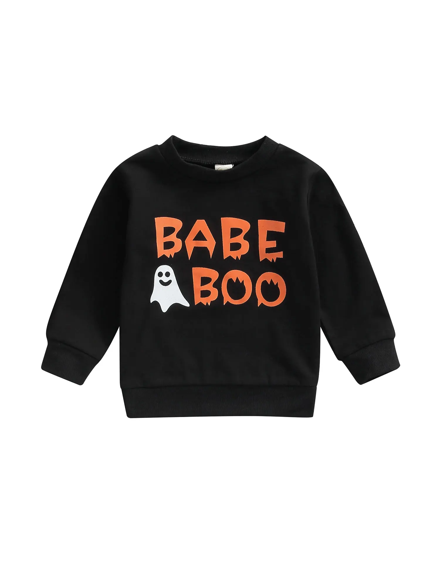 

Детский пуловер с длинным рукавом на Хэллоуин, топы для отдыха с принтом призрачных капиталов и надписей и круглым вырезом в стиле пэчворк